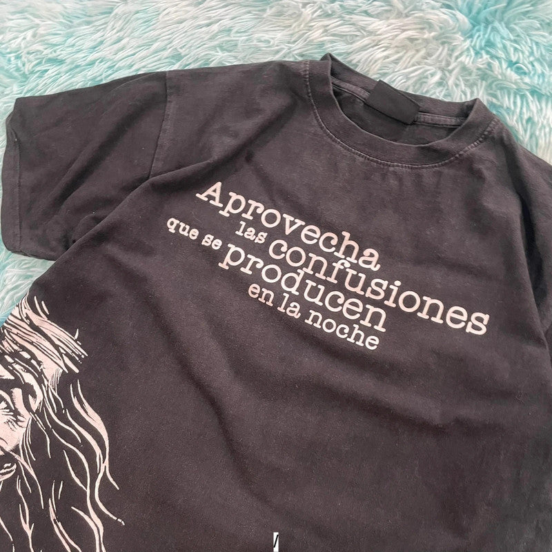 Vintage Black Spanish Graphic T Shirt - Large