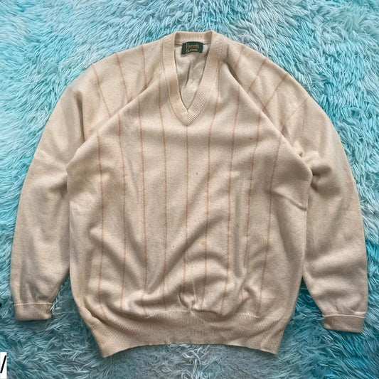 Vintage Cream Harrods Knitted Jumper V Neck - La