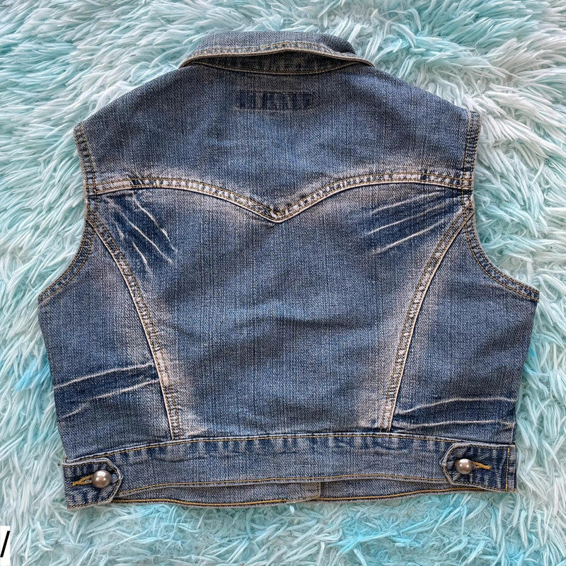 Vintage Y2K Denim Vest Jacket Fitted - Medium