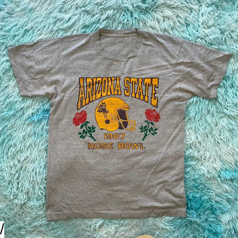 Vintage 80s Grey 1987 Rosebowl Graphic T Shirt - Small