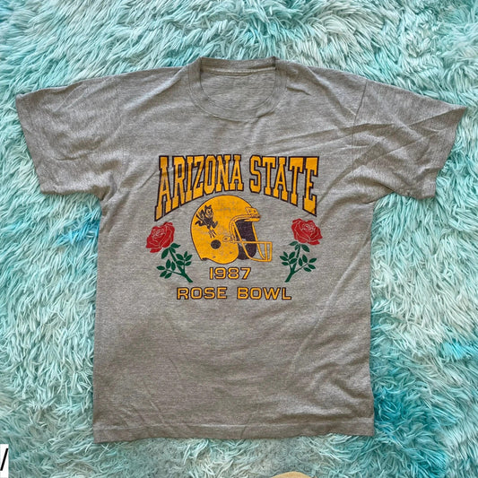 Vintage 80s Grey 1987 Rosebowl Graphic T Shirt - Small
