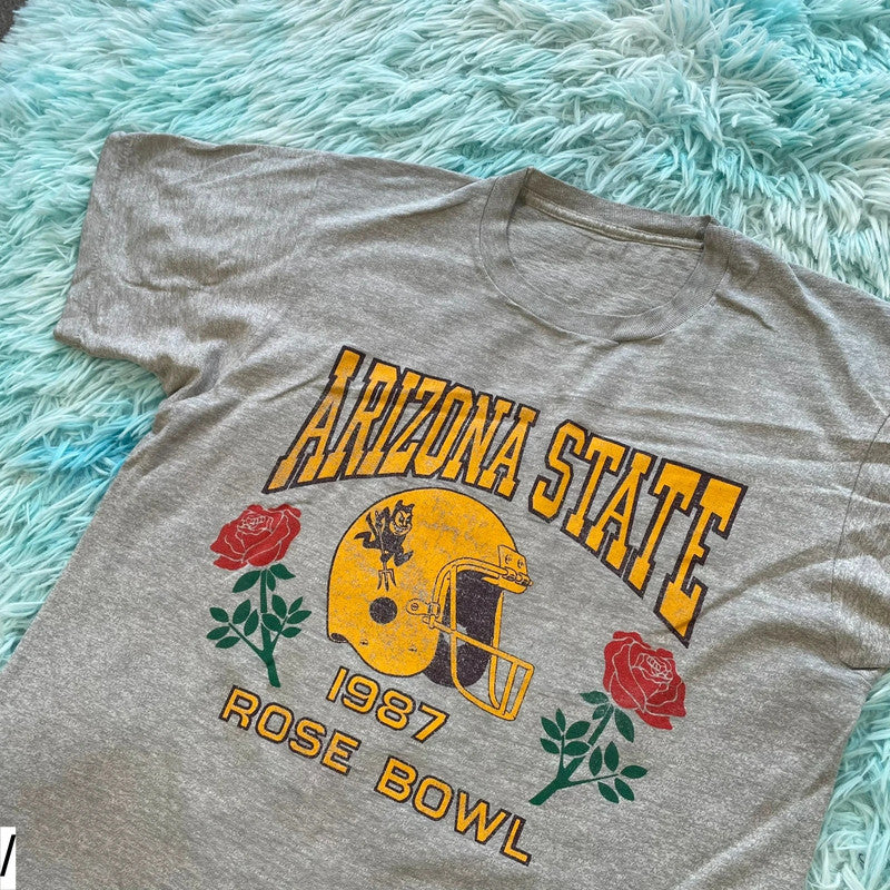 Vintage 80s Grey 1987 Rosebowl Graphic T Shirt - Small