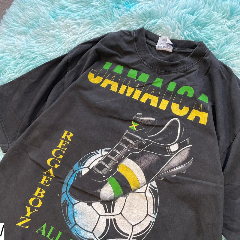 Vintage 90s Black Jamaica Football Graphic T Shirt - XL
