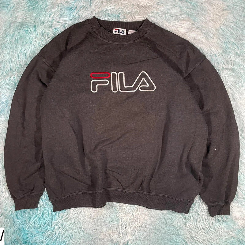 Vintage 90s Black Fila Sweatshirt Embroidered Spellout - XXL