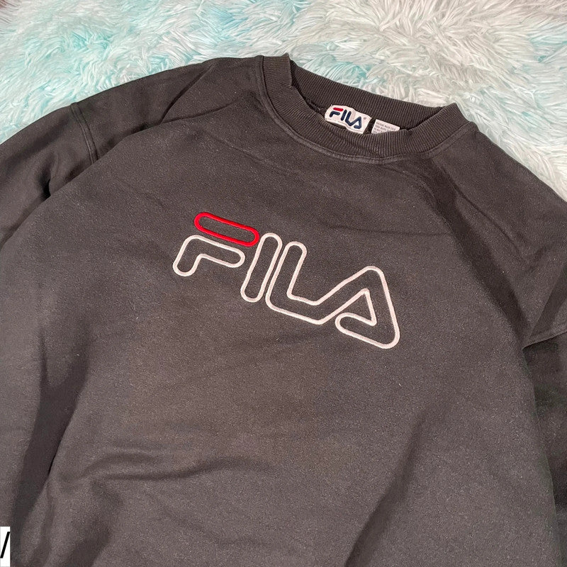 Vintage 90s Black Fila Sweatshirt Embroidered Spellout - XXL