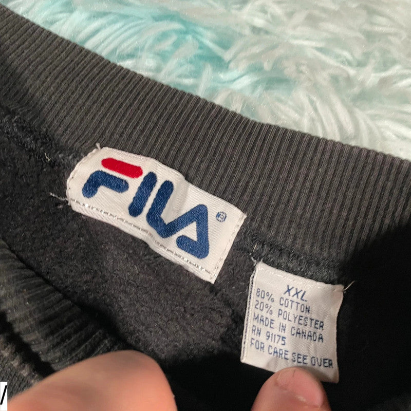 Vintage 90s Black Fila Sweatshirt Embroidered Spellout - XXL