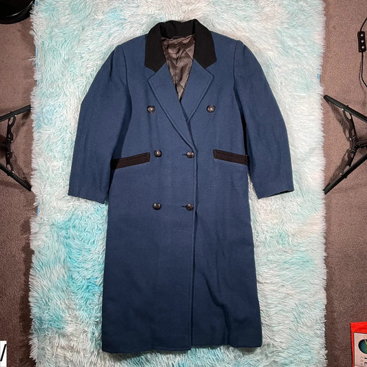 Vintage Blue Overcoat Double Breasted - XL