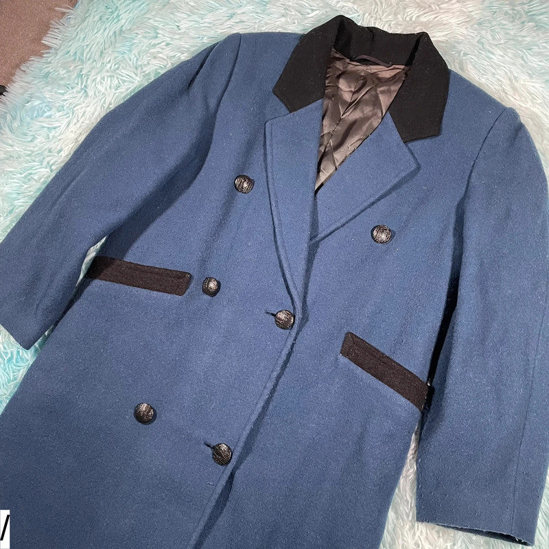 Vintage Blue Overcoat Double Breasted - XL