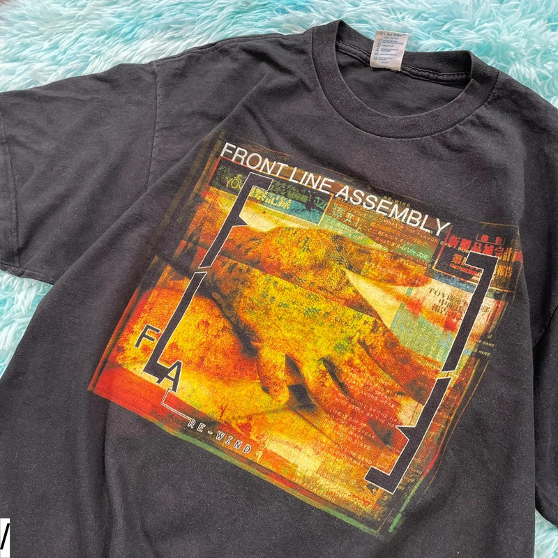 Vintage 90s Black Front Line Assembly Band T Shirt - XL