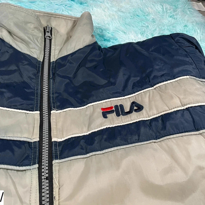 Vintage 90s Grey & Navy Fila Puffer Jacket - XXL