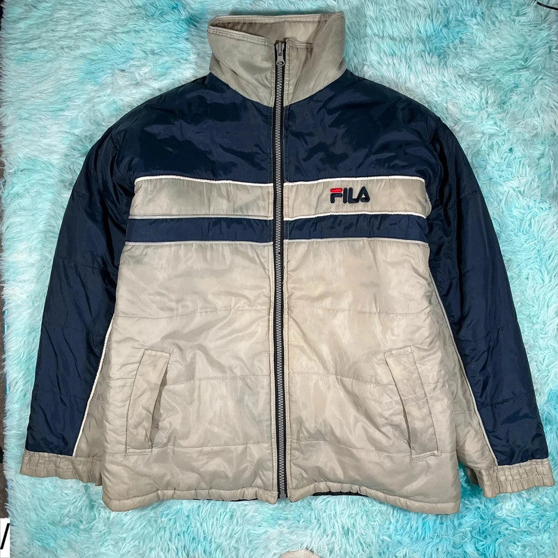 Vintage 90s Grey & Navy Fila Puffer Jacket - XXL