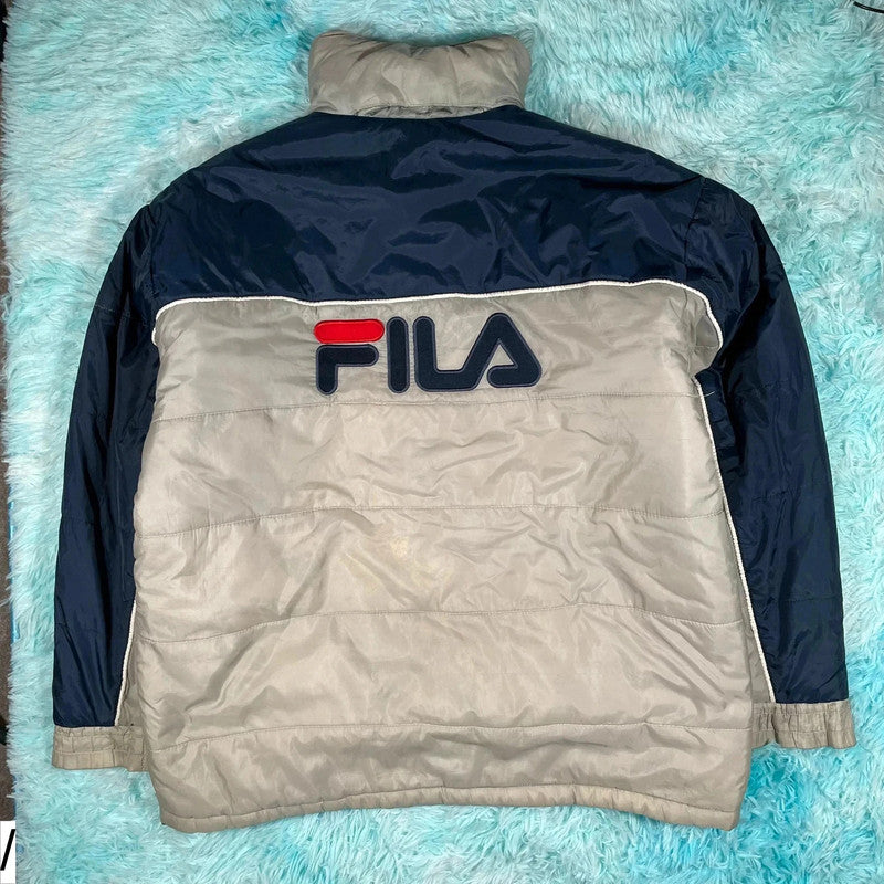Vintage 90s Grey & Navy Fila Puffer Jacket - XXL