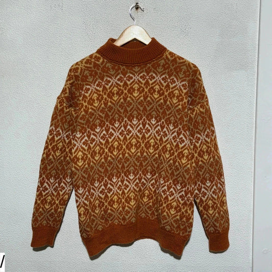 Vintage Orange Funky Patterned Knitted Jumper - Small