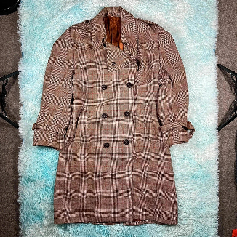 Vintage 90s Austin Reed Chequered Wool Trench Coat - XL