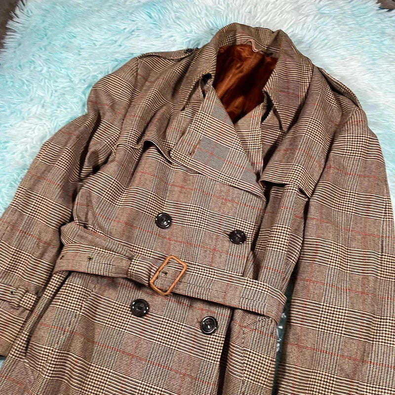 Vintage 90s Austin Reed Chequered Wool Trench Coat - XL