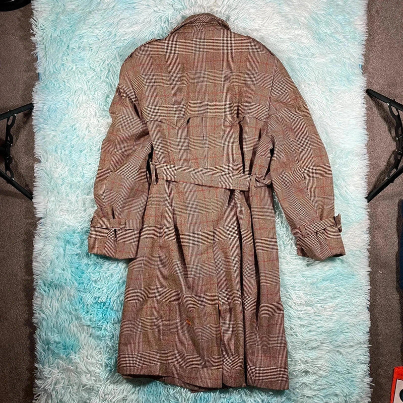 Vintage 90s Austin Reed Chequered Wool Trench Coat - XL