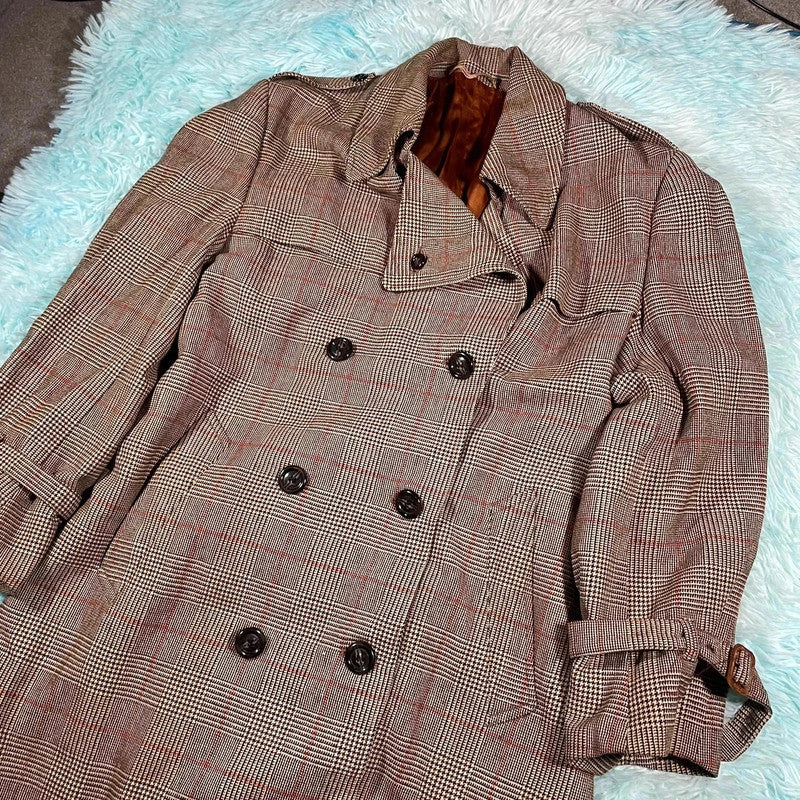 Vintage 90s Austin Reed Chequered Wool Trench Coat - XL