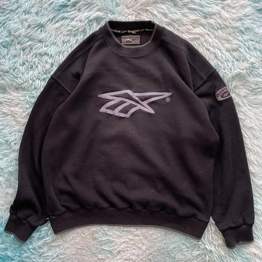 Vintage 90s Black Reebok Sweatshirt Embroidered- Large