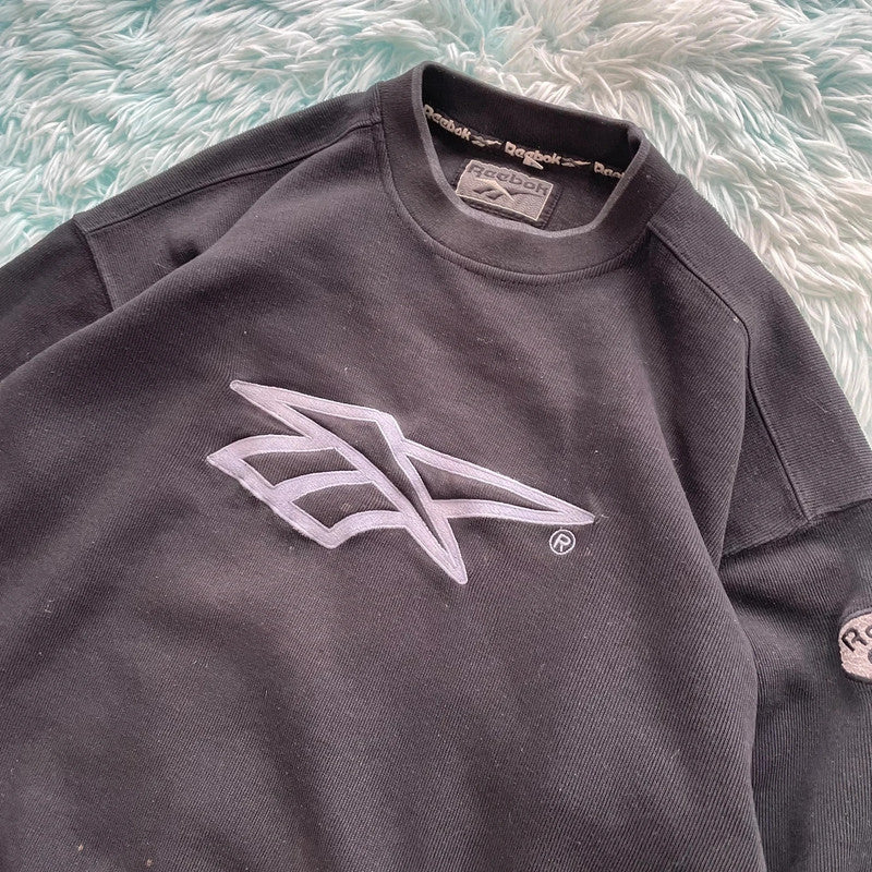 Vintage 90s Black Reebok Sweatshirt Embroidered- Large