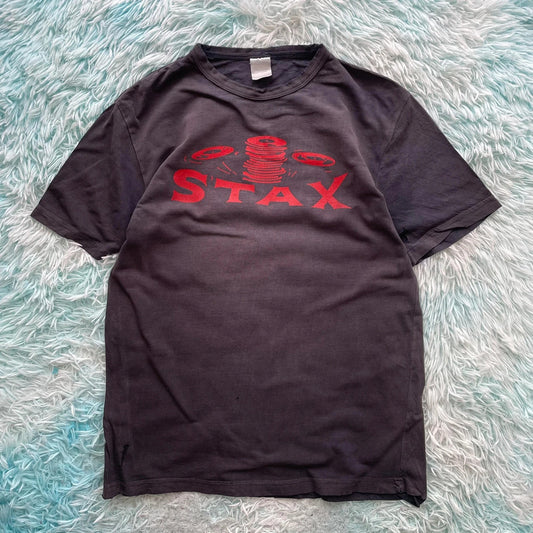 Vintage 90s Navy Stax Records Graphic T Shirt Thrashed - Medium