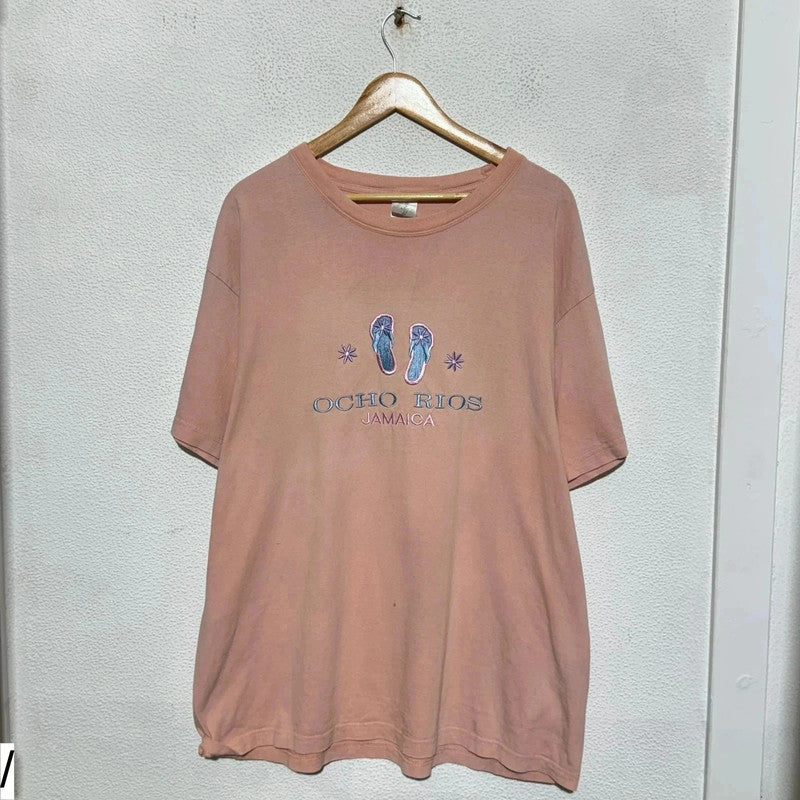 Vintage Pink Embroidered Jamaica Sandals T Shirt - XXL