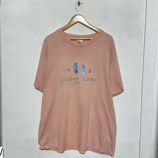 Vintage Pink Embroidered Jamaica Sandals T Shirt - XXL