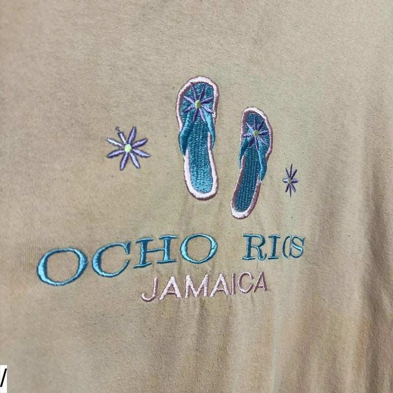 Vintage Pink Embroidered Jamaica Sandals T Shirt - XXL