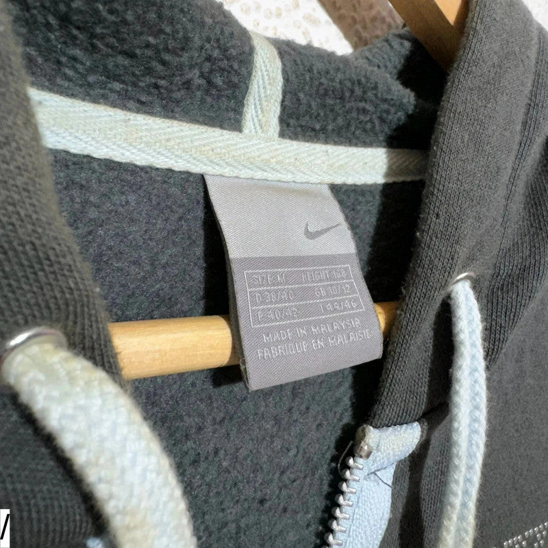 Vintage Dark Grey Y2K Nike Hoodie Full Zip - Medium