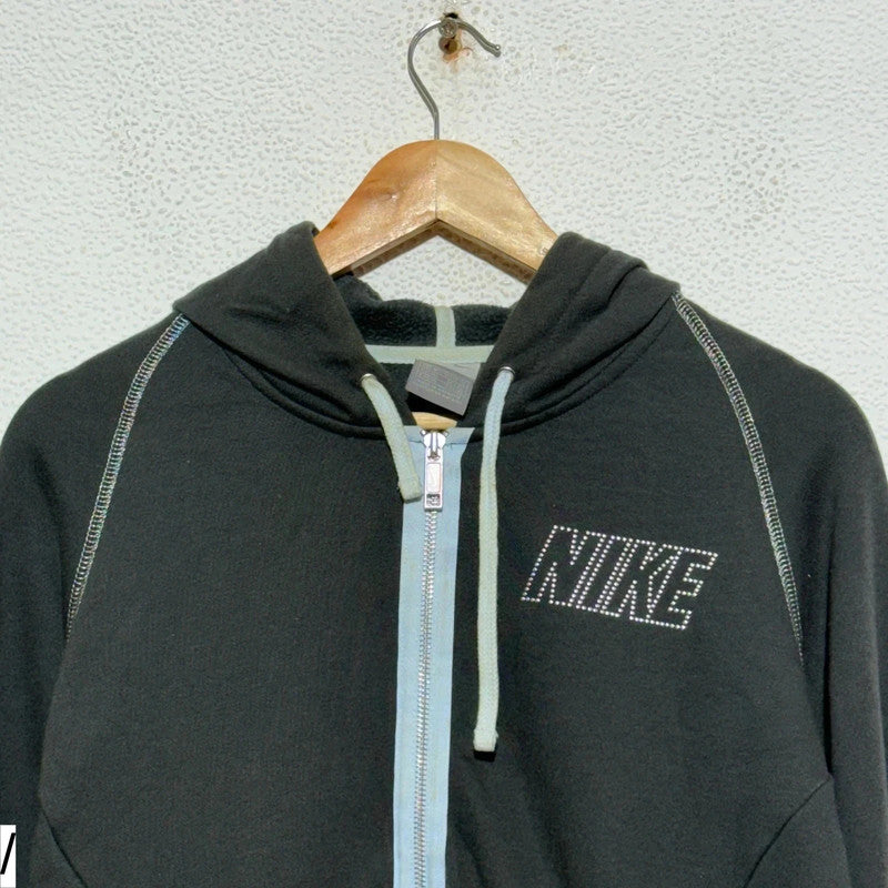 Vintage Dark Grey Y2K Nike Hoodie Full Zip - Medium