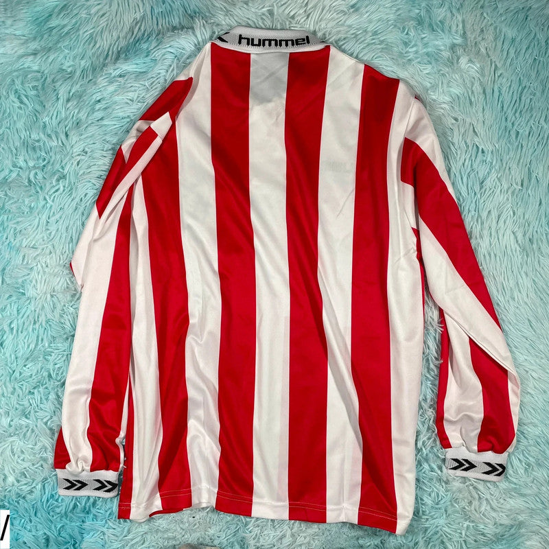 Deadstock Vintage 90s Red & White Striped Hummel Football Shirt - Medium