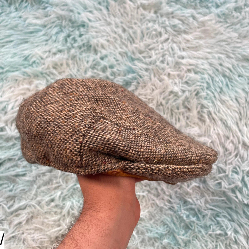 Vintage 90s Brown Donegal Tweed Flatcap Hat - M
