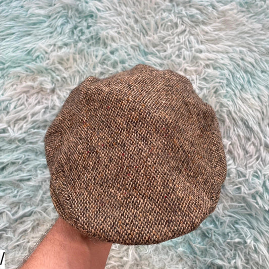 Vintage 90s Brown Donegal Tweed Flatcap Hat - M