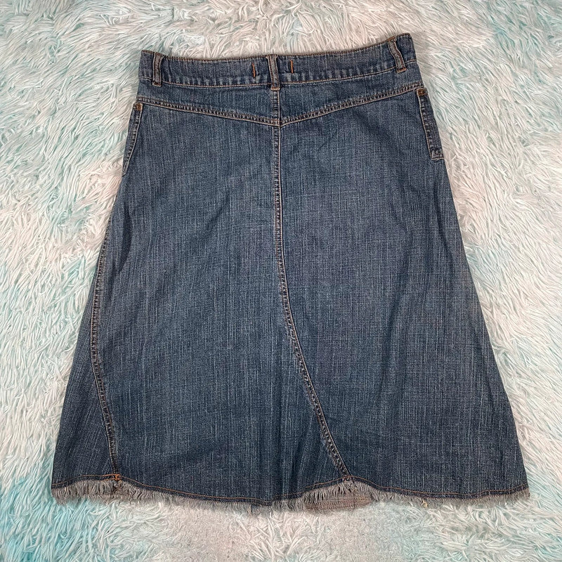 Vintage Y2K Denim Midi Skirt A Line - Size 14