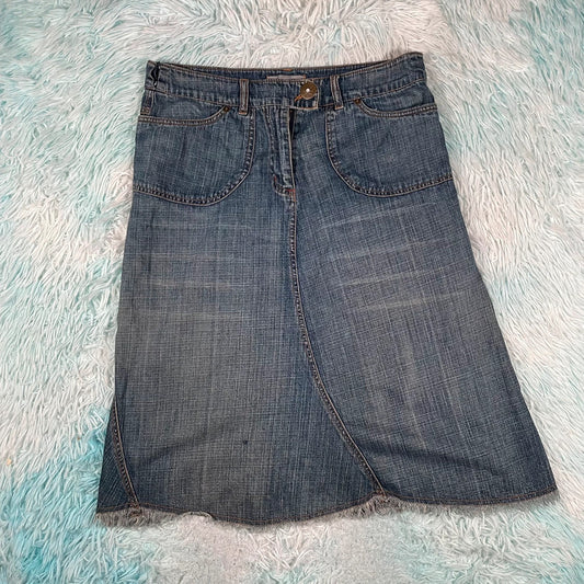 Vintage Y2K Denim Midi Skirt A Line - Size 14