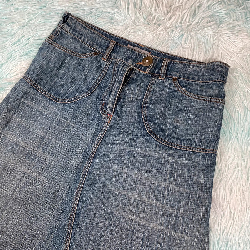 Vintage Y2K Denim Midi Skirt A Line - Size 14