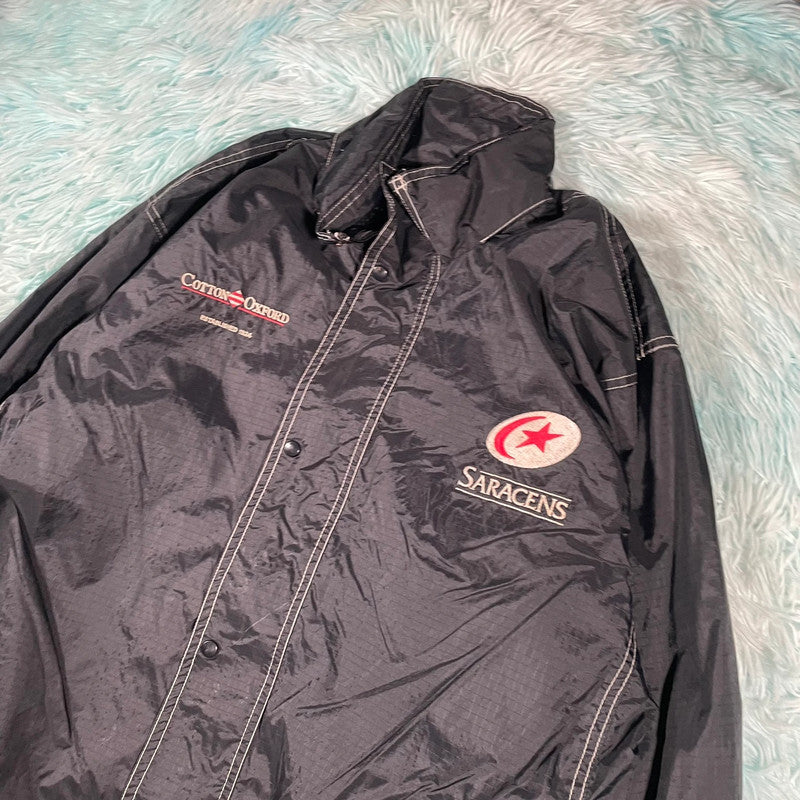 Vintage 90s Black Saracens Windbreaker Jacket Cotton Oxford - XL