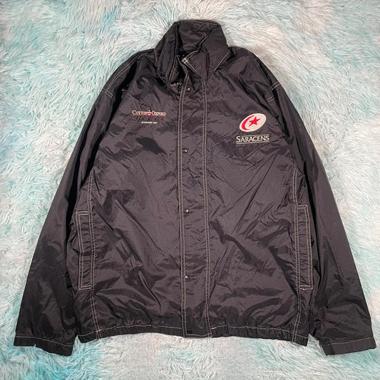 Vintage 90s Black Saracens Windbreaker Jacket Cotton Oxford - XL