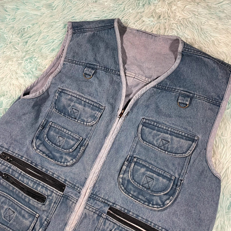 Denim Fishing Utility Vest Jacket - XXL