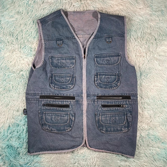 Denim Fishing Utility Vest Jacket - XXL