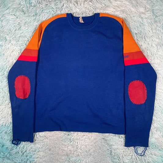 Vintage 70s Blue & Red German Sweatshirt - Large