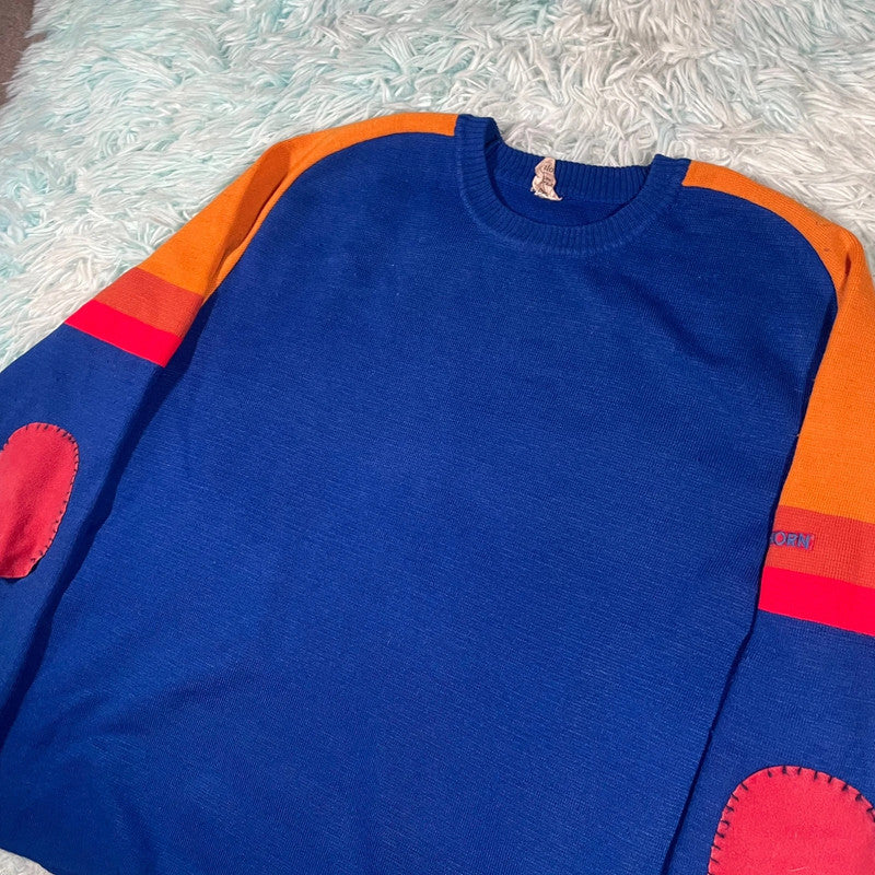 Vintage 70s Blue & Red German Sweatshirt - Large