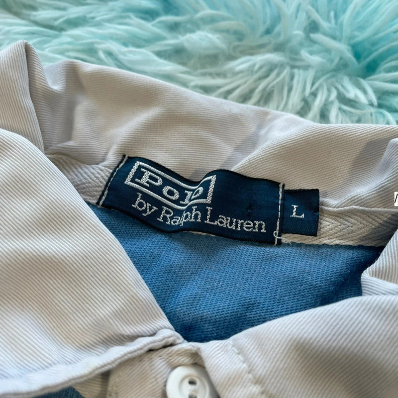 Vintage 90s Blue Polo Ralph Lauren Rugby Shirt - Large