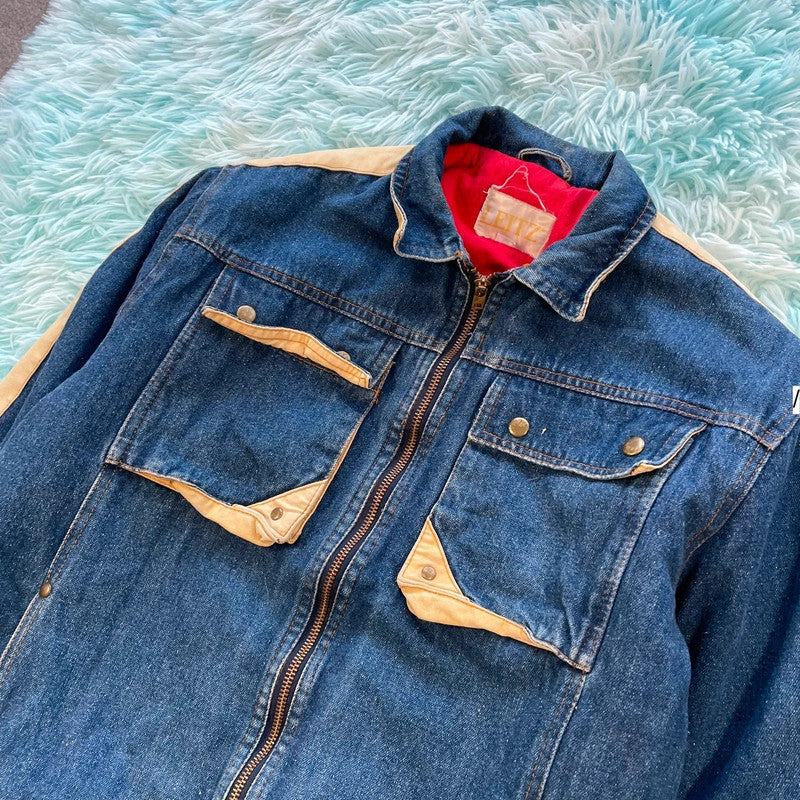 Vintage 90s Denim Bomber Jacket - Medium