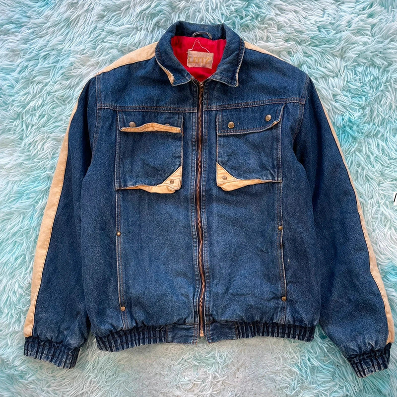 Vintage 90s Denim Bomber Jacket - Medium
