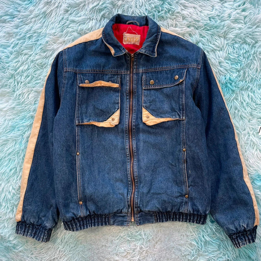 Vintage 90s Denim Bomber Jacket - Medium