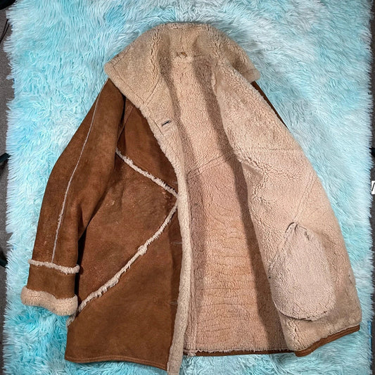 Vintage 90s Brown Sheepskin Leather Jacket Delboy - Size 16