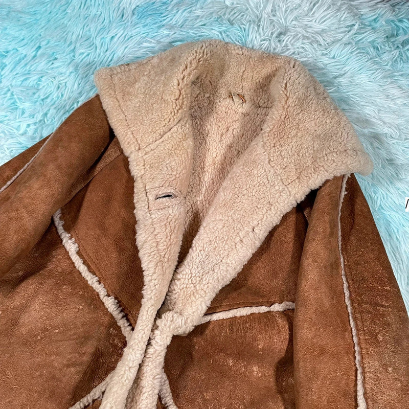 Vintage 90s Brown Sheepskin Leather Jacket Delboy - Size 16