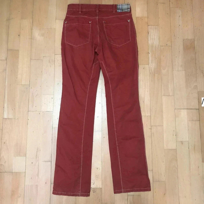 Vintage 00s Red Burberry Trousers Contrast Stitching - Size 18 EU 46