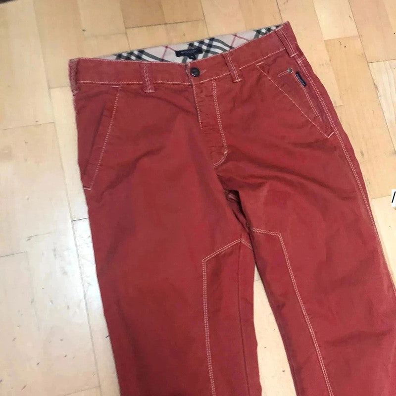 Vintage 00s Red Burberry Trousers Contrast Stitching - Size 18 EU 46