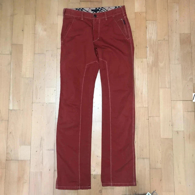 Vintage 00s Red Burberry Trousers Contrast Stitching - Size 18 EU 46